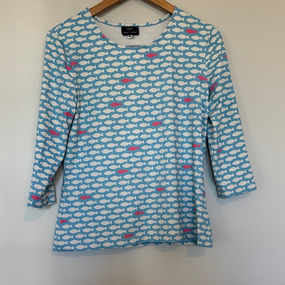 Sailor Sailor Fish Top with 3/4 Sleeves EUC